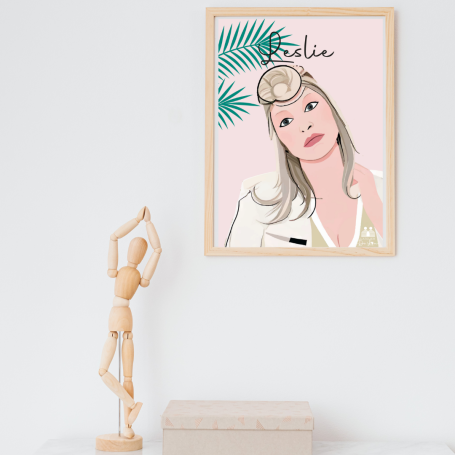 Affiche Portrait Atelier de Lou Affiche personnalisée portrait minimaliste femme sur fond coloré