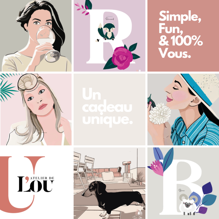 Affiches Déco par L'Atelier de Lou Collage coloré avec des femmes, des fleurs et des messages de fête.