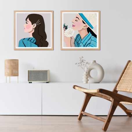 Affiches Portraits Atelier de Lou Affiches personnalisées portraits minimalistes femmes sur fond coloré