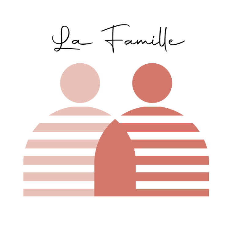 Symbole de la Famille par L'Atelier de Lou Deux silhouettes stylisées avec des rayures, accompagnées du texte "La Famille".